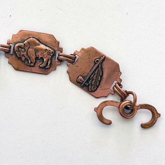 Vintage Copper Link Bracelet Native American Buffalo Indian - Picture 6 of 8